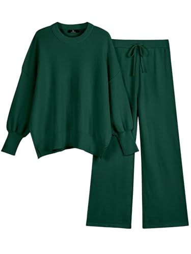 LILLUSORY Women 2 Piece Matching Lounge Sweater Sets 2026 Fall Outfit - color: Dark Green, size: Large