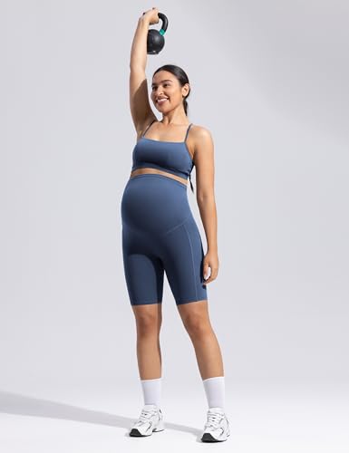 POSHDIVAH Creamluxe Maternity Biker Shorts with Pockets 6"/8" - color: Aegean Blue, size: Medium