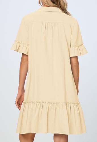 MEROKEETY Women's Summer Casual Tshirt Dress Button Down Shift Mini Dresses - color: Beige, size: Large