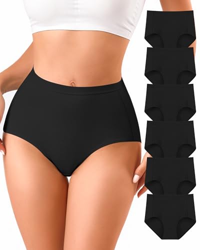 Annenmy High Waisted Panties Women's Cotton Underwear Full Coverage Briefs Soft Breathable Stretch Briefs Regular & Plus Size - color: Black, size: Large