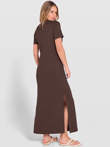 ANRABESS Womens Summer Maxi Dresses Wrinkle Free with Pockets - color: Brown, size: Small