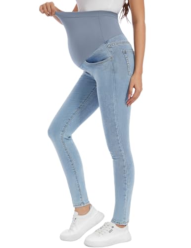PACBREEZE Women's Maternity Jeans Over Belly Skinny Stretchy Denim Pants Comfy Slim Pregnancy Pants - color: 04: Light Blue2, size: Medium