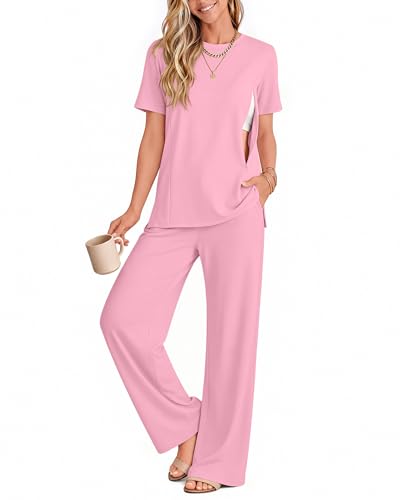 2Pc Postpartum Nursing Pajamas Set - color: Pink, size: XX-Large