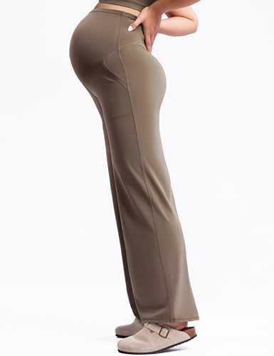 POSHDIVAH Creamluxe Maternity Wide Leg Pants Pregnancy Work Trousers - color: Mocha Mousse, size: Medium