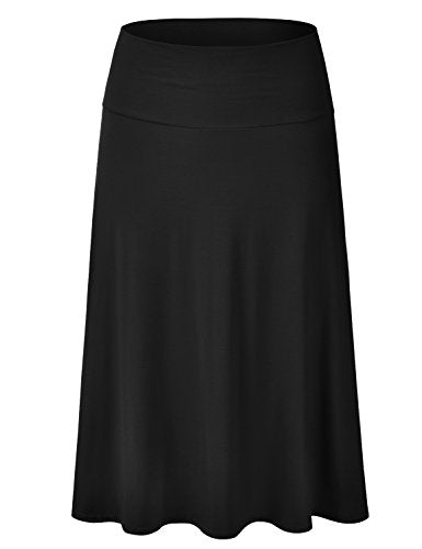 EIMIN Women's Solid Flared Lightweight Elastic Waist Classic Midi Skirt (S-3XL) - color: Est001_black, size: 3X-Large