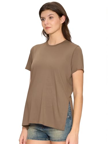 Women's Maternity Shirts, Crew Neck Maternity Top Short Sleeve - color: Coffee, size: Small
