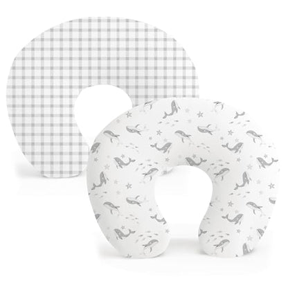 Konssy 2 Pack Nursing Pillow Covers, Soft Stretchy Cover for Breastfeeding - color: Starry Whales,cozy Grid