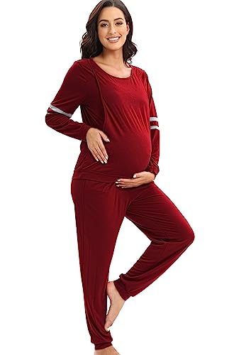 Maternity Nursing Pajamas Set Breastfeeding Sleepwear Suit Nursing Pjs Set - color: A, size: Large
