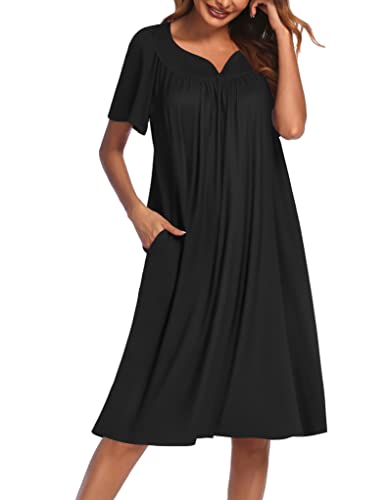 Ekouaer Women's House Dress with Pockets - color: Black, size: Medium