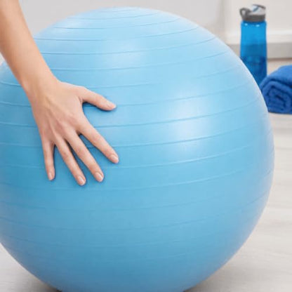 Exercise Ball, Blue Ribbed PVC Yoga Stability Anti-Burst Ball with Pump, 55cm 65cm 75cm for Balance Training and Core Workout - size: 65cm
