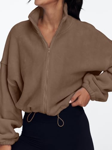 AUTOMET Womens Fleece Jackets Zip Up Oversized Cropped Sweatshirts - color: Coffee, size: X-Small