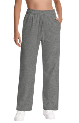 Women Baggy Straight Leg Sweatpants Drawstring Workout Pants 28'' Inseam - color: Deep Grey, size: Small