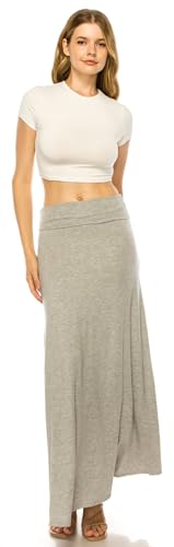 URBAN K Womens Basic Foldable High Waist Regular and Plus Size Maxi Skirts - color: #5, size: Medium