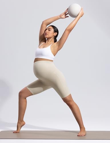 POSHDIVAH Creamluxe Maternity Biker Shorts with Pockets 6"/8" - color: Light Apricot, size: Small