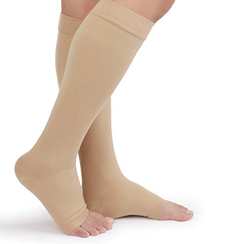 TOFLY 20-30mmHg Open Toe Compression Socks for Women & Men - color: 20-30mmhg Open-toe Beige, size: Medium