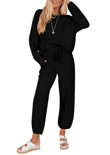 KIRUNDO Lounge Sets for Women 2026 Fall Comfy Postpartum Going Home Outfits - color: Black, size: Medium