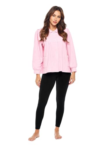 Casual Nights Women's Chenille Bed Jacket, Button Front Long Sleeve Sleep Top with Pockets - color: Pink, size: 3X