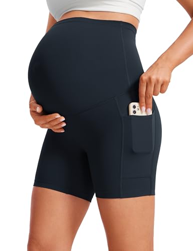 CRZ YOGA Maternity Biker Shorts Pockets 5" - color: True Navy, size: X-Small