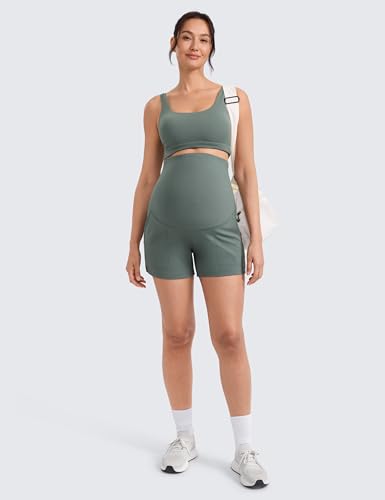 CRZ YOGA Maternity Linerless Casual Shorts 4" - color: Grey Sage, size: Small