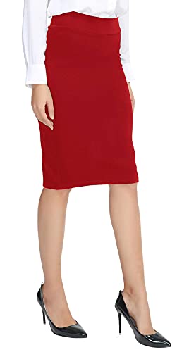 Urban CoCo Women's Elastic Waist Stretch Bodycon Midi Pencil Skirt - color: Red, size: XX-Large