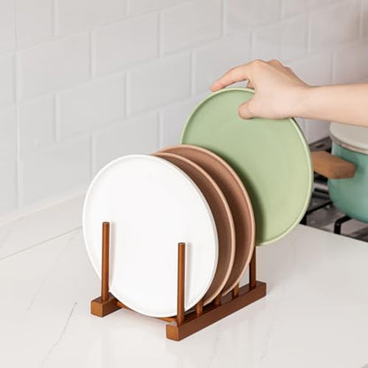 HBlife 2 Packs Teak Wooden Dish Drying Rack Stand Kitchen Plate Organizer - color: Teak 4 Slots 2pcs