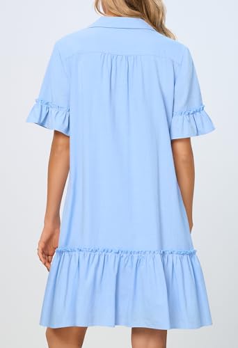 MEROKEETY Women's Summer Casual Tshirt Dress Button Down Shift Mini Dresses - color: Blue, size: X-Large