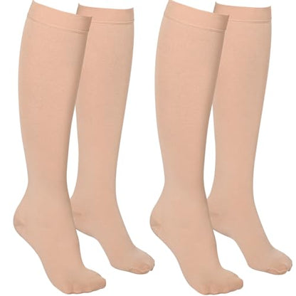 2 Pairs 20-30mmHg Knee High Compression Socks for Women,Closed Toe - color: Beige, size: Large