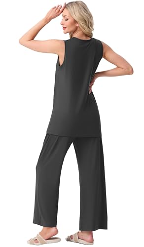 PrinStory Womens Pajamas Sets Sleeveless Pjs Set S-4XL - color: Dark Gray, size: Small