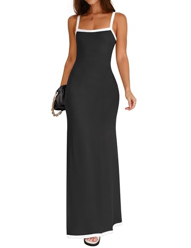 ZESICA Women's 2026 Summer Spaghetti Straps Square Neck Beach Maxi Dress - color: Black, size: Small