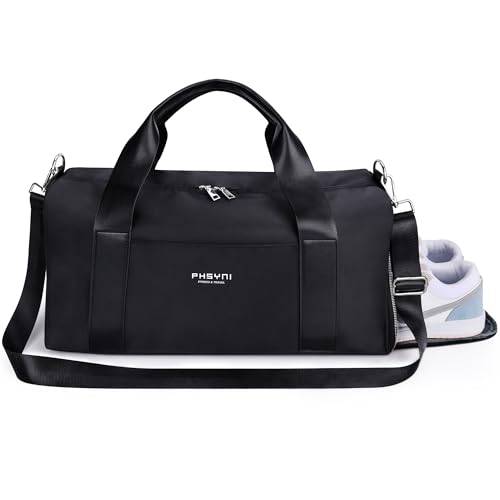 19" Black Personal Gym Bag for Women,with Shoe Compartment & Wet Pocket - color: Black, size: 19" Medium Size