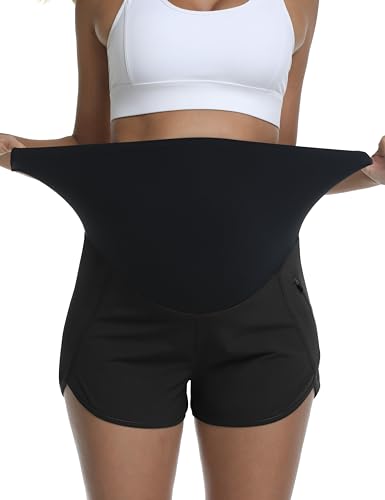 Women's Maternity Running Athletic Shorts - color: Black, size: Small