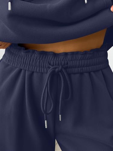Trendy Queen Womens 2 Piece Lounge Sweat Sets Matching Sweatsuits - color: Navy, size: Small