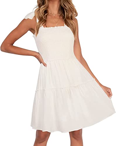 ZESICA Womens Summer Spaghetti Strap Sleeveless Mini Dress - color: Ivory, size: Large