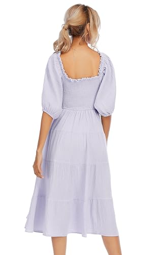 R.Vivimos Women's Cotton Off-Shoulder A-Line Midi Dresses - color: Light Purple, size: Medium