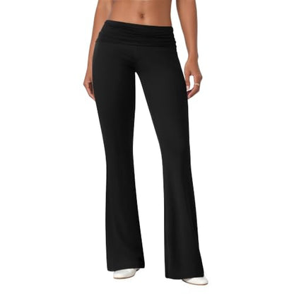 COPYLEAF Flare Leggings for Women Fold Over Stretch Bell Bottom Yoga Pants - color: Black, size: X-Large