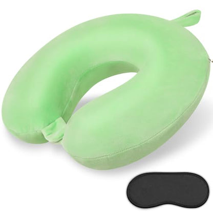Neck Pillow for Travel U Shape Memory Foam Pillows, Green - color: Green