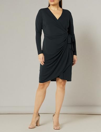Amazon Essentials Women's Long Sleeve Classic Wrap Dress, V Neck, Pleated, Midweight Fabric (Available in Plus Size) - color: Black, size: XX-Large