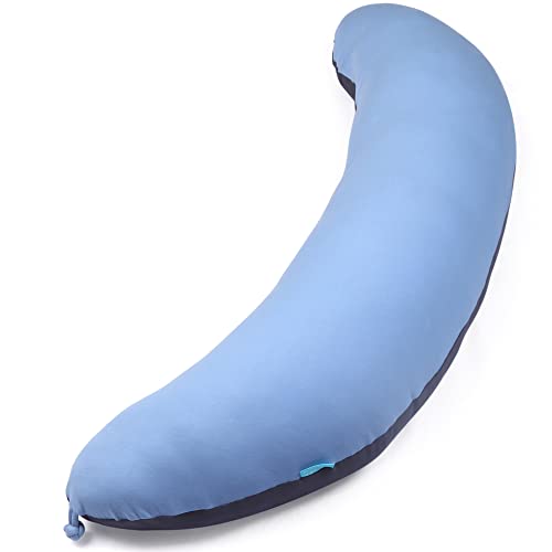 BYRIVER 39" C Shaped Body Pillow for Side Sleeping Adults Men Women, Anxiety Relief Hugging Gaming Pillow, Pregnancy Maternity Leg Knee Support Pillow, Gifts for New Moms, Washable Pillowcase(L) - color: Light Dark Blue, size: Large 39"(99CM)