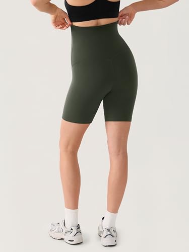 MOMANDA No Front Seam Maternity Biker Shorts 6" - color: Aspen Olive, size: Small