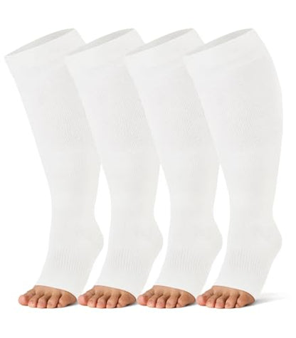 Breslatte Bamboo Viscose Wide Calf Compression Socks Open Toe for Women Men Plus Size Toeless 10-14 mmHg Circulation - color: 4p2 4white, size: 3X-Large-4X-Large Plus