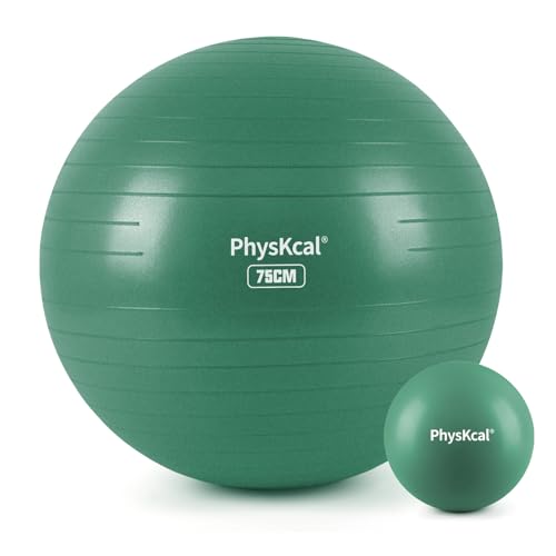 PhysKcal Yoga Ball for Exercise, Pilates Set, 4 Sizes Fitness Ball for Workout, Birthing, Pregnancy, Physical Therapy- Pump Included - color: Pine Green, size: L (26-29''/68-75cm)