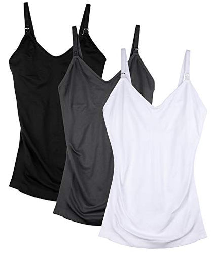 Womens Maternity Nursing Tank Cami for Breastfeeding with Adjustable Straps - color: Black/Dgrey/White, size: X-Large