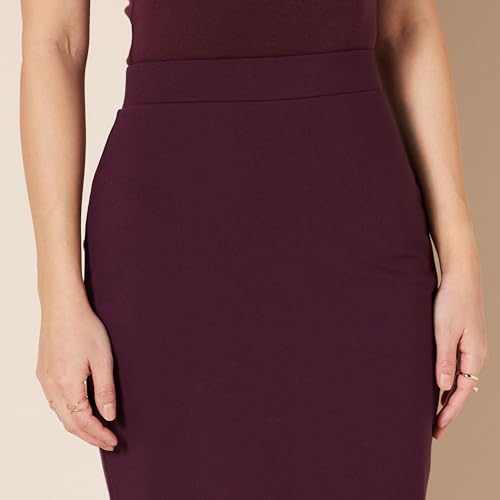 Amazon Essentials Women's Ponte Pull-On Fitted Pencil Skirt, Business Casual, Everyday Wear - color: Burgundy, size: Small