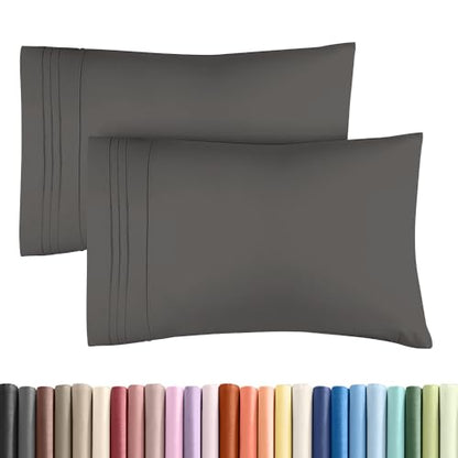King Standard Pillow Cases Set of 2 - Soft Pillowcase Covers - Charcoal - color: 07 - Charcoal, size: King Standard