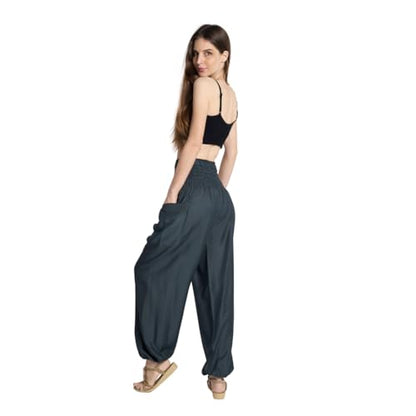 Tranquil Threads High-Waisted Boho Harem Yoga Pants for Women - color: Grey, size: Medium