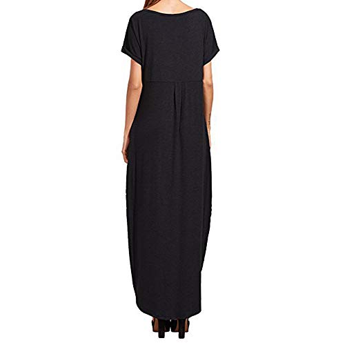 Women's Year-Round Casual Maxi Dress V-Neck Boho Long Dress with Pockets - color: 152 Black, size: Medium