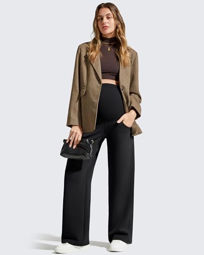 G4Free Maternity Pants Pregnancy Wide Leg Sweatpants High Waist Modal Soft - color: Black, size: Small