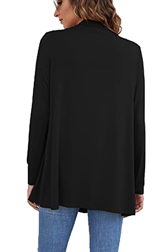 Ladlop Women's Lightweight Open Front Cardigans Long Sleeve Casual Soft Drape Fall Cardigan - color: Black, size: Small
