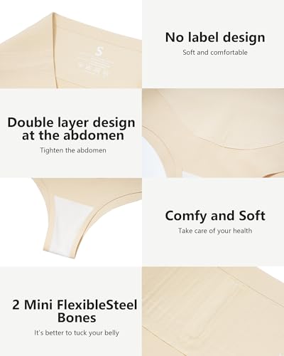 LEVAO 4-Pack Women Tummy Control Thong High Waist Seamless Underwear S-XXL - color: Black*2,nude*2, size: XX-Large