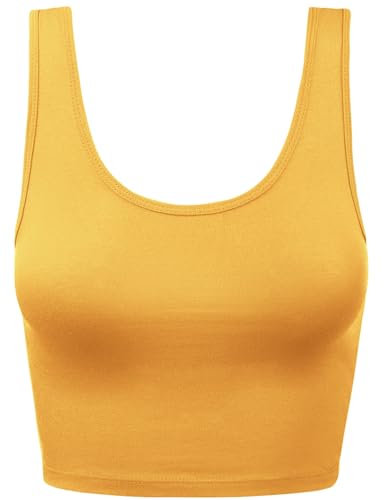 Women Sleeveless Racerback Crop Tank Top Cami Backless Scoopneck Shirts - color: 426-silk Mustard, size: Medium